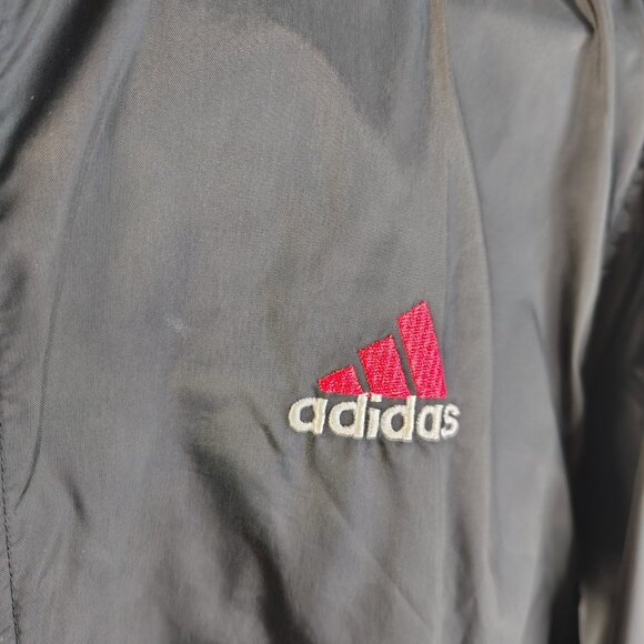 VINTAGE Adidas Jacket Size XL Red Black Windbreaker Track Stripe Embroidered - Picture 3 of 12